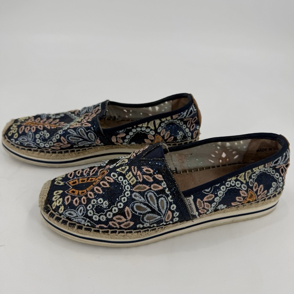Joy & Mario Womens 7.5 Embroidered Espadrille Slip On Flats Navy Floral